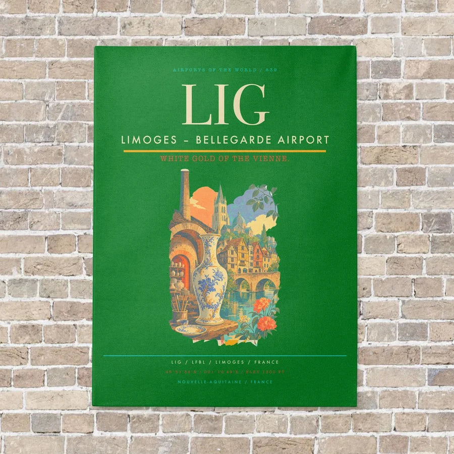 Limoges – Bellegarde Airport LIG vertical canvas print - no frame - green background