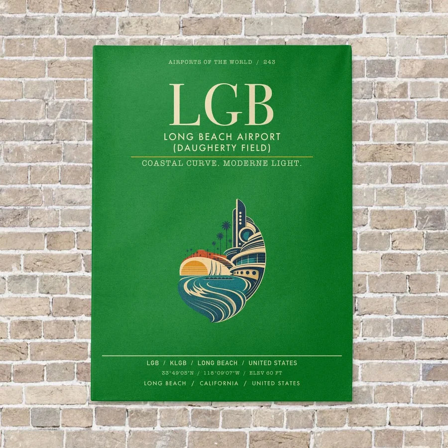 Long Beach Airport (Daugherty Field) LGB vertical canvas print - no frame - green background