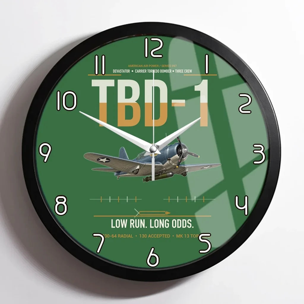 TBD-1 Devastator design on green framed wall clock