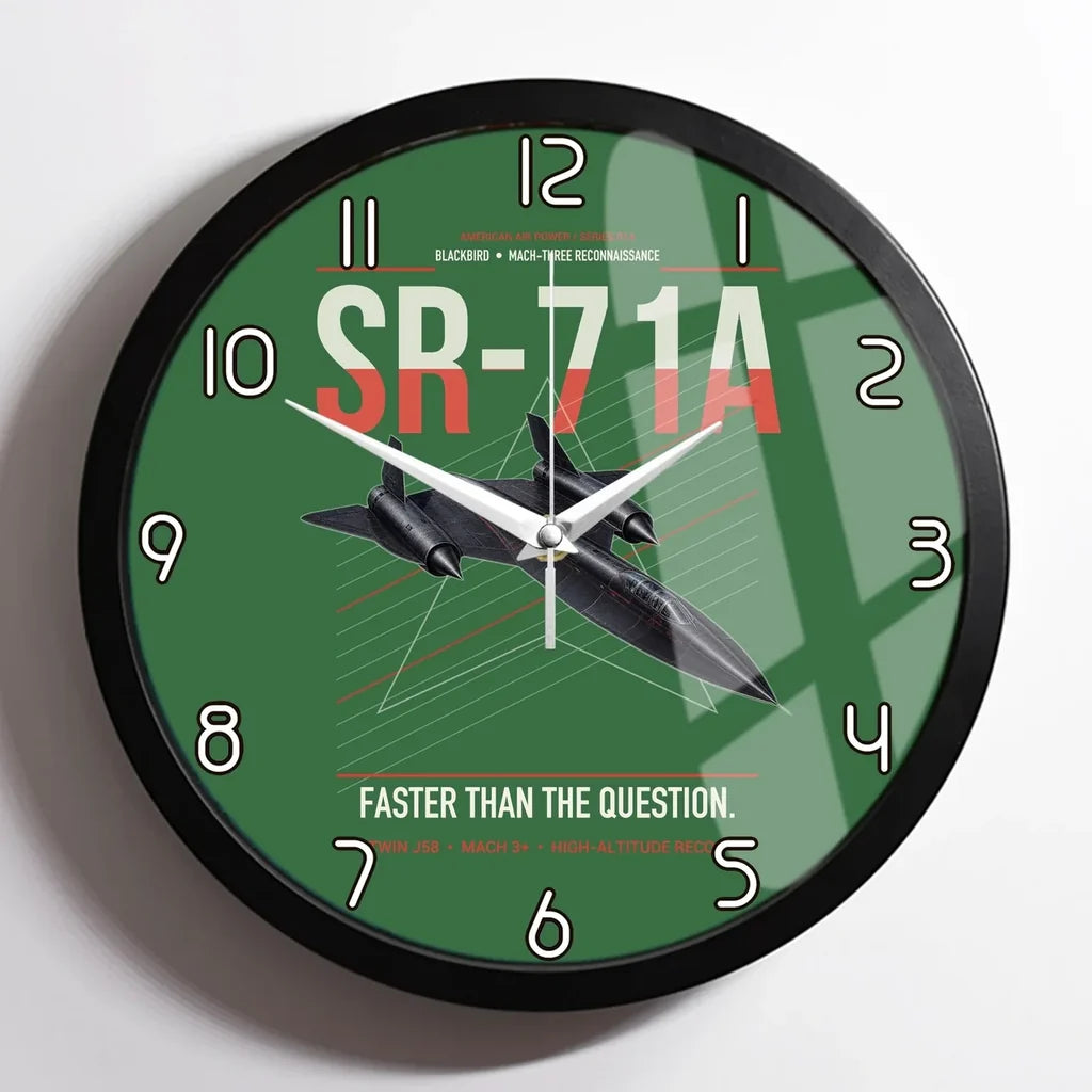 SR-71A Blackbird design on green framed wall clock