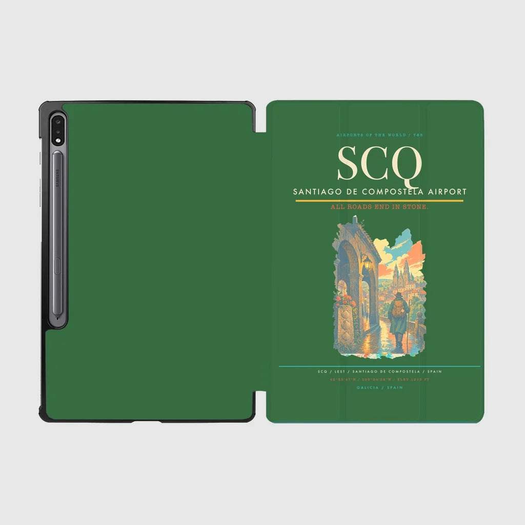 Santiago de Compostela Airport (SCQ) design on green samsung tablet tablet case