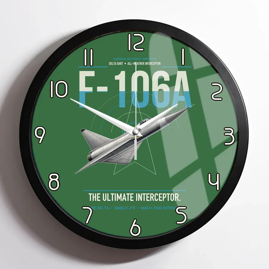 F-106A Delta Dart design on green framed wall clock