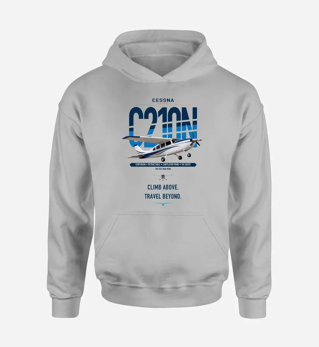 Cessna T210N Centurion design on light gray double-side hoodie, single-side print