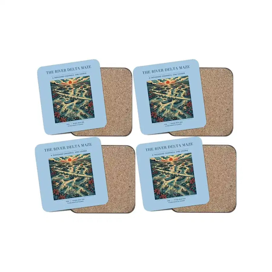 The River Delta Maze - Designed Coasters design on light blue 4-pieces-set