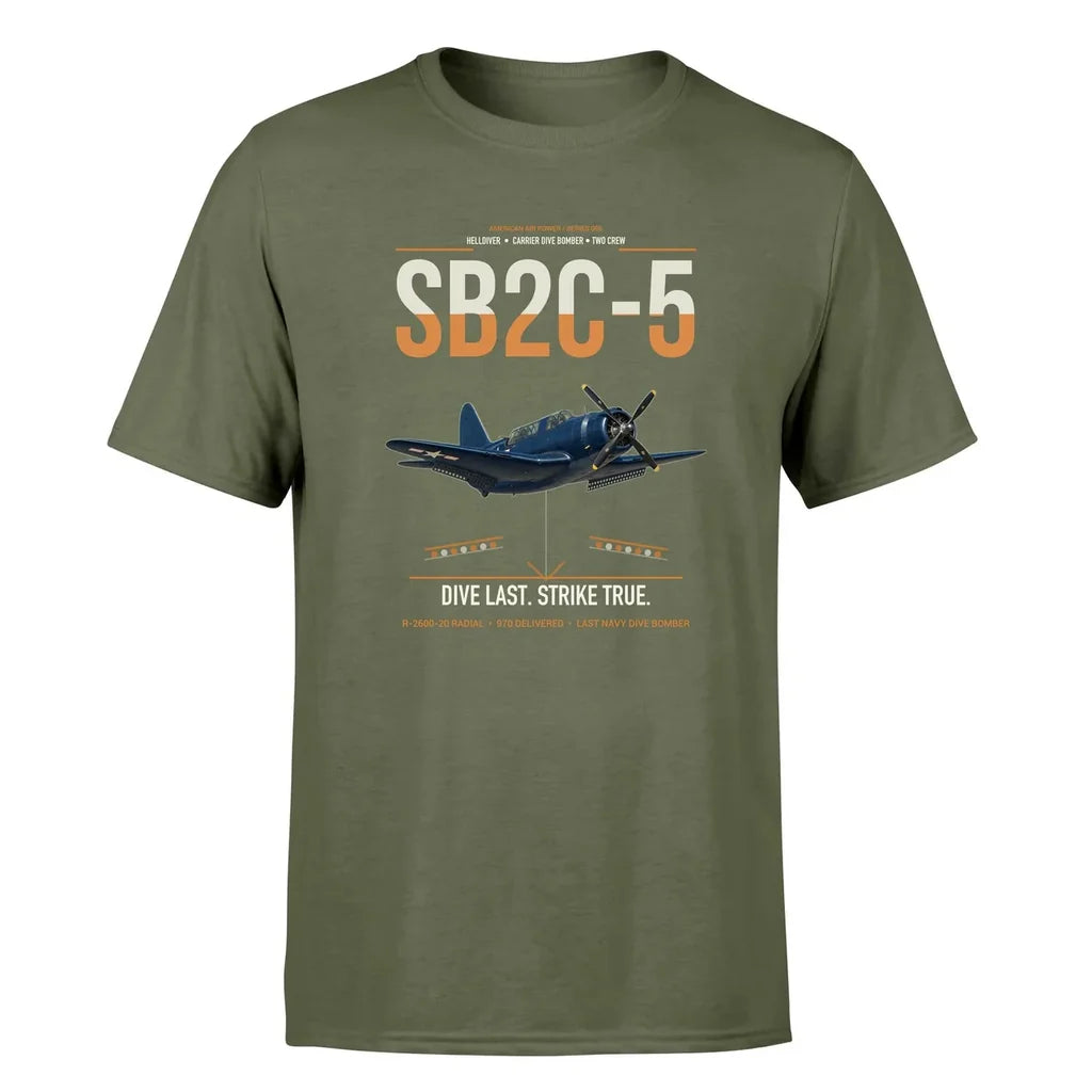 SB2C-5 Helldiver design on green army double-side t-shirt, single-side print