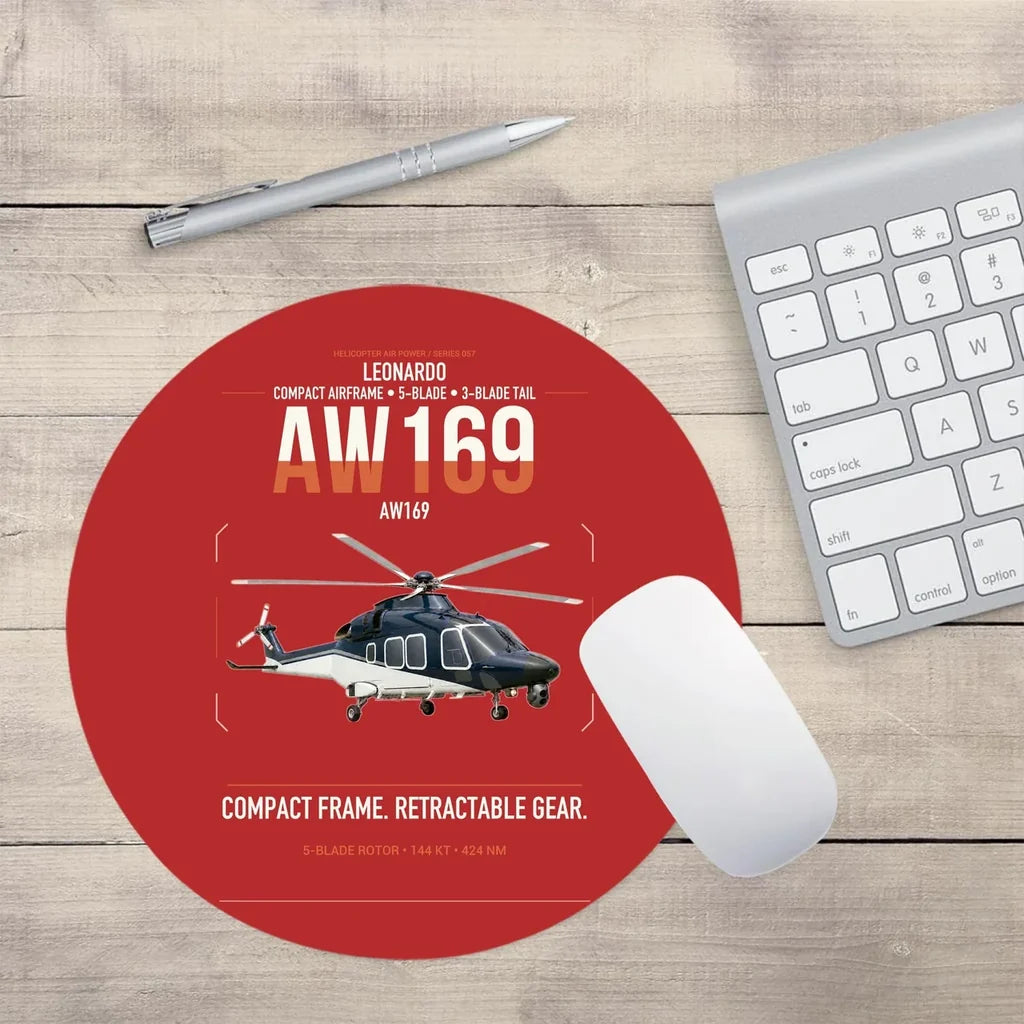 Leonardo AW169 design on red round mouse pad