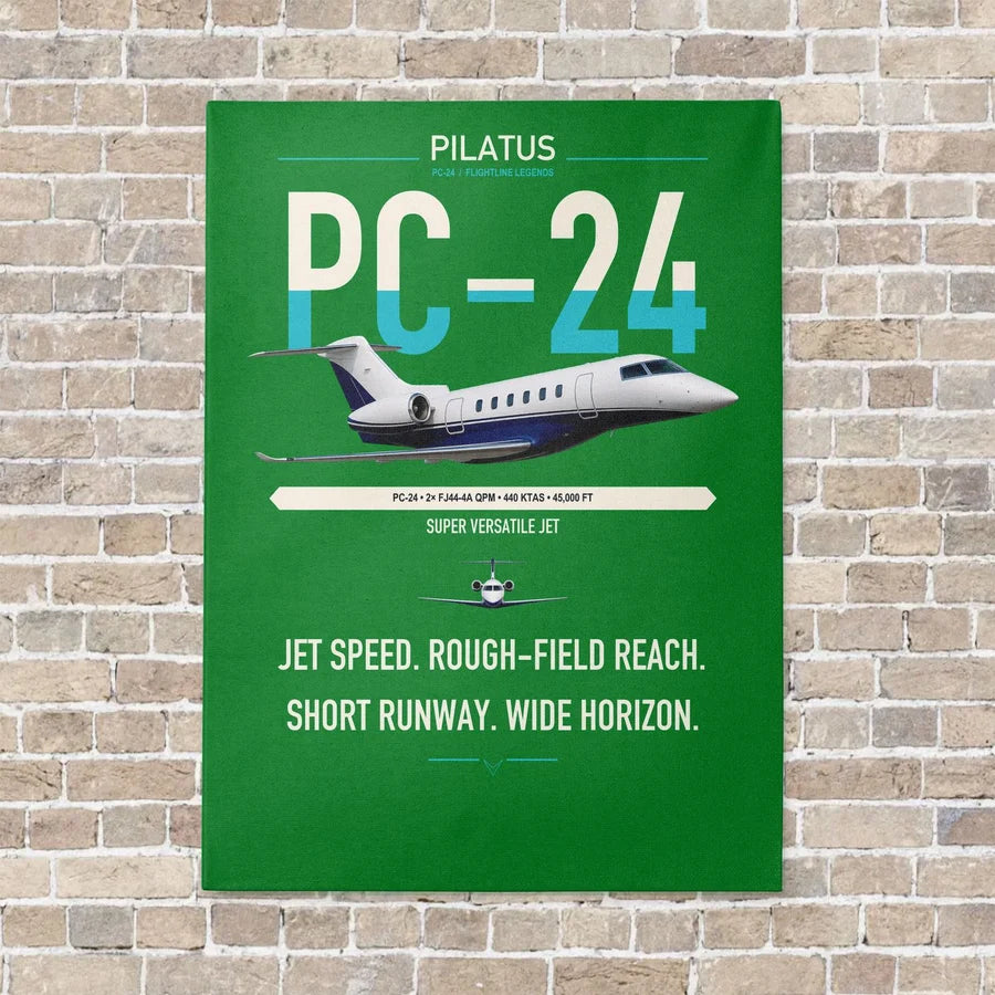 Pilatus PC-24 vertical canvas print - no frame - green background