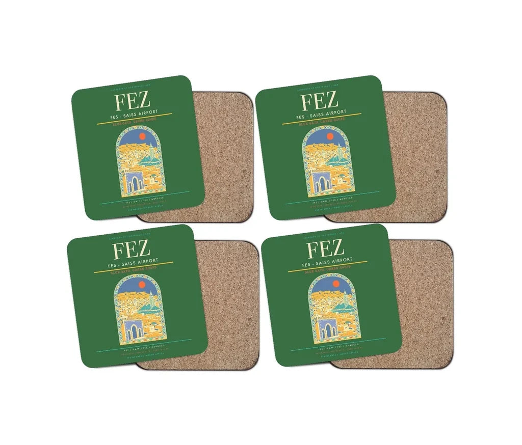 Fes (FEZ) design on green 4 pieces set coaster