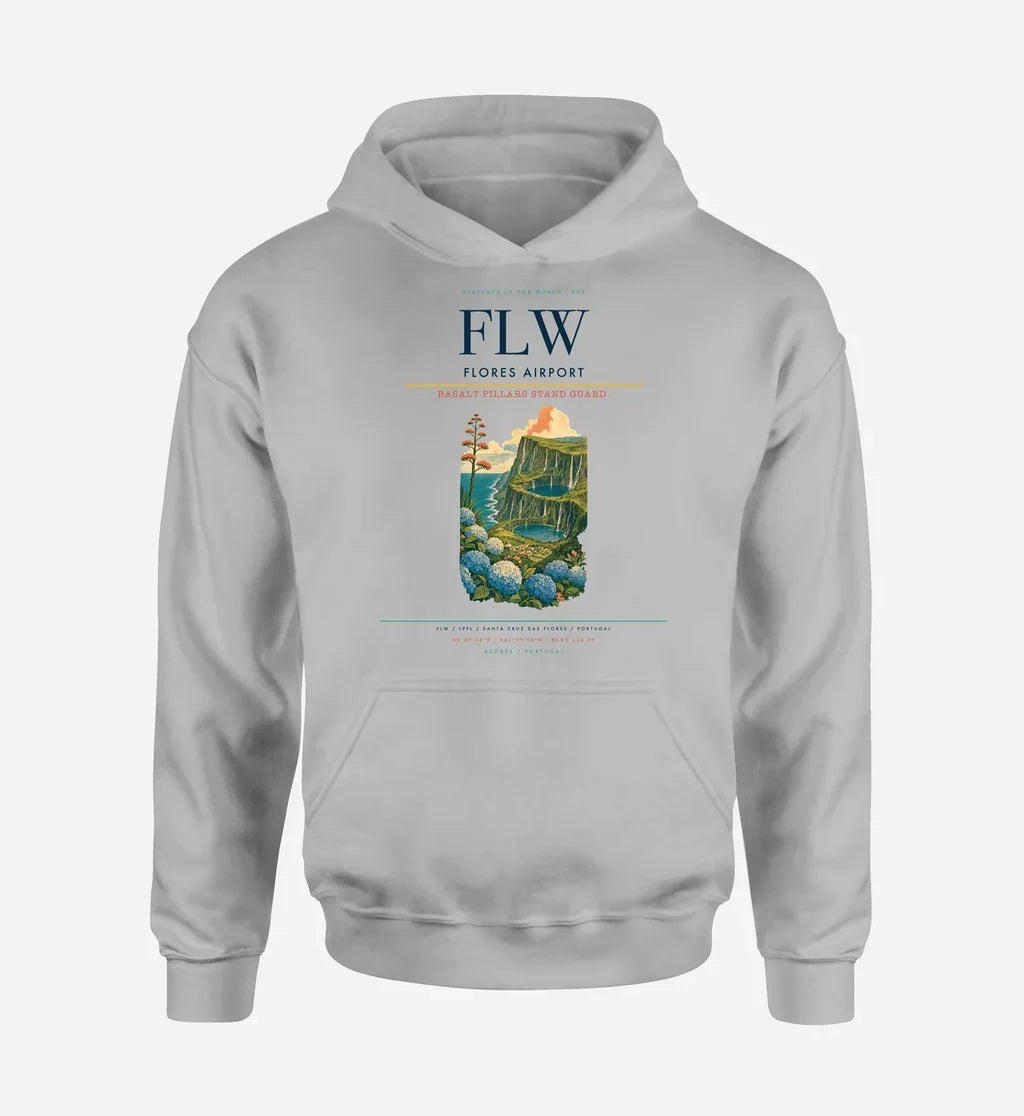 Flores Airport (FLW) design on light gray hoodie single-side print