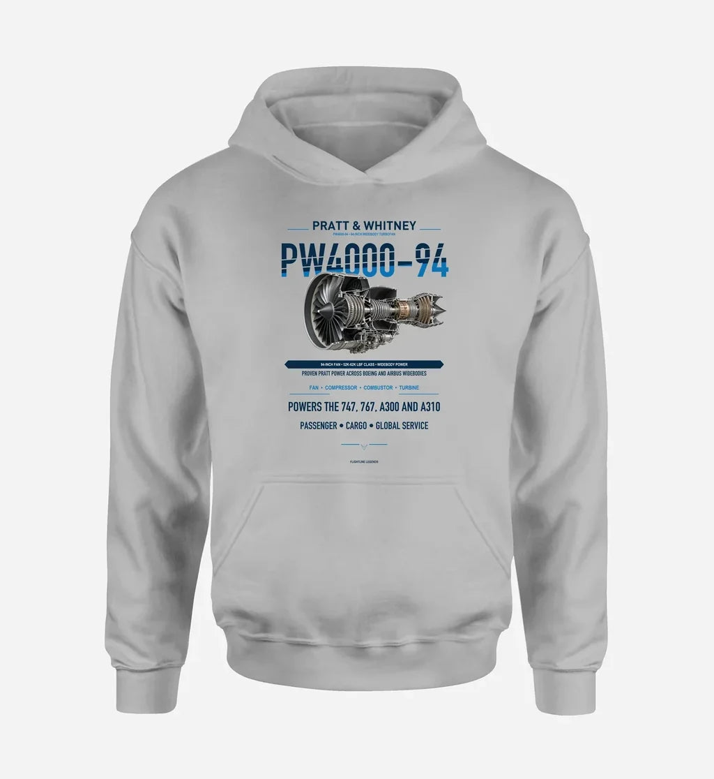 PW4000-94 design on light gray hoodie single side