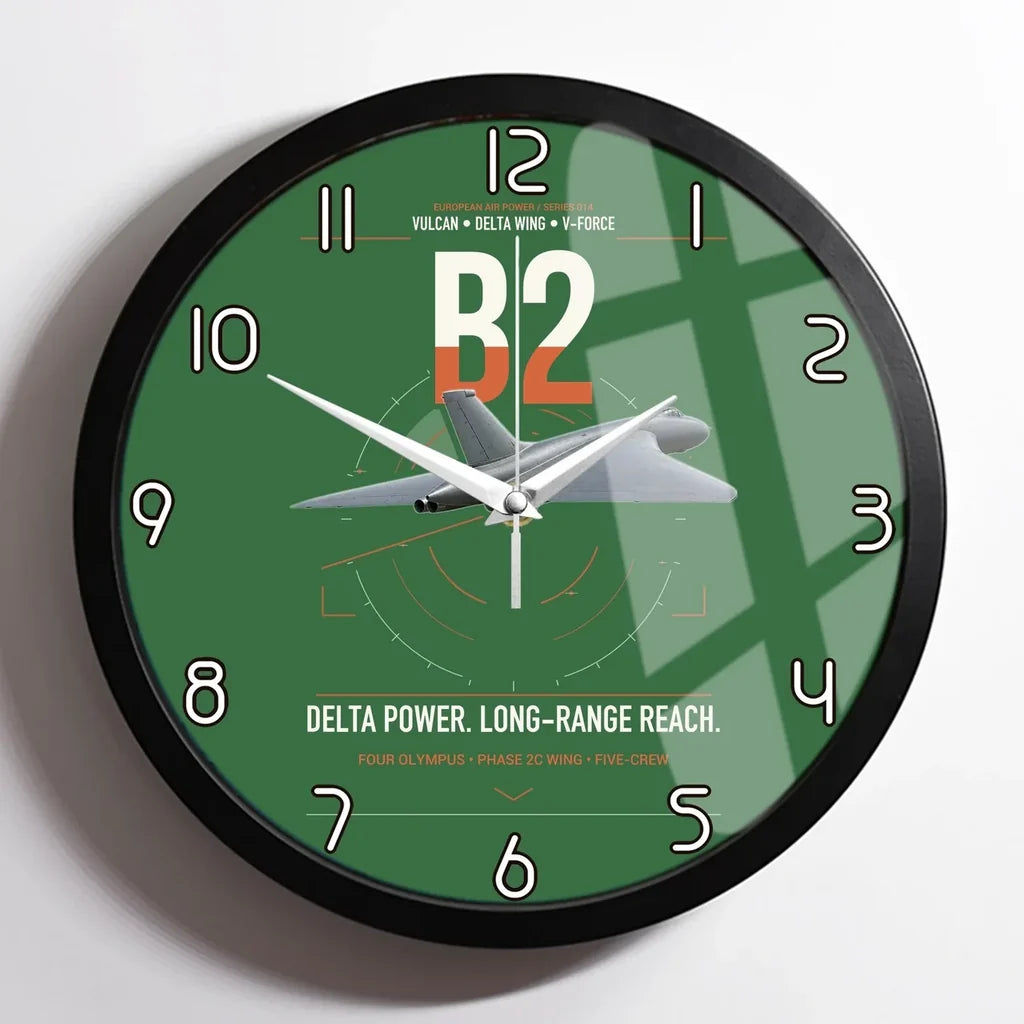 Avro Vulcan B2 design on green framed wall clock