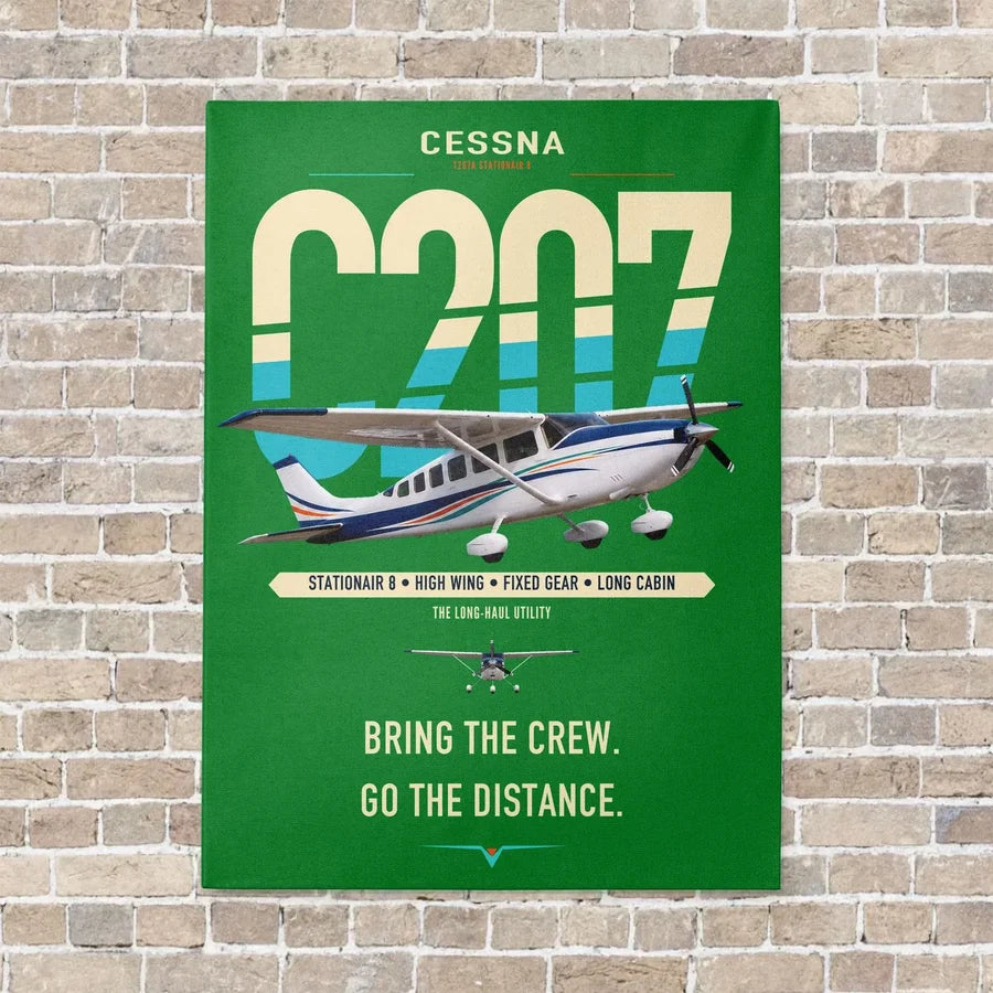 Cessna T207A Stationair 8 vertical canvas print - no frame - green background