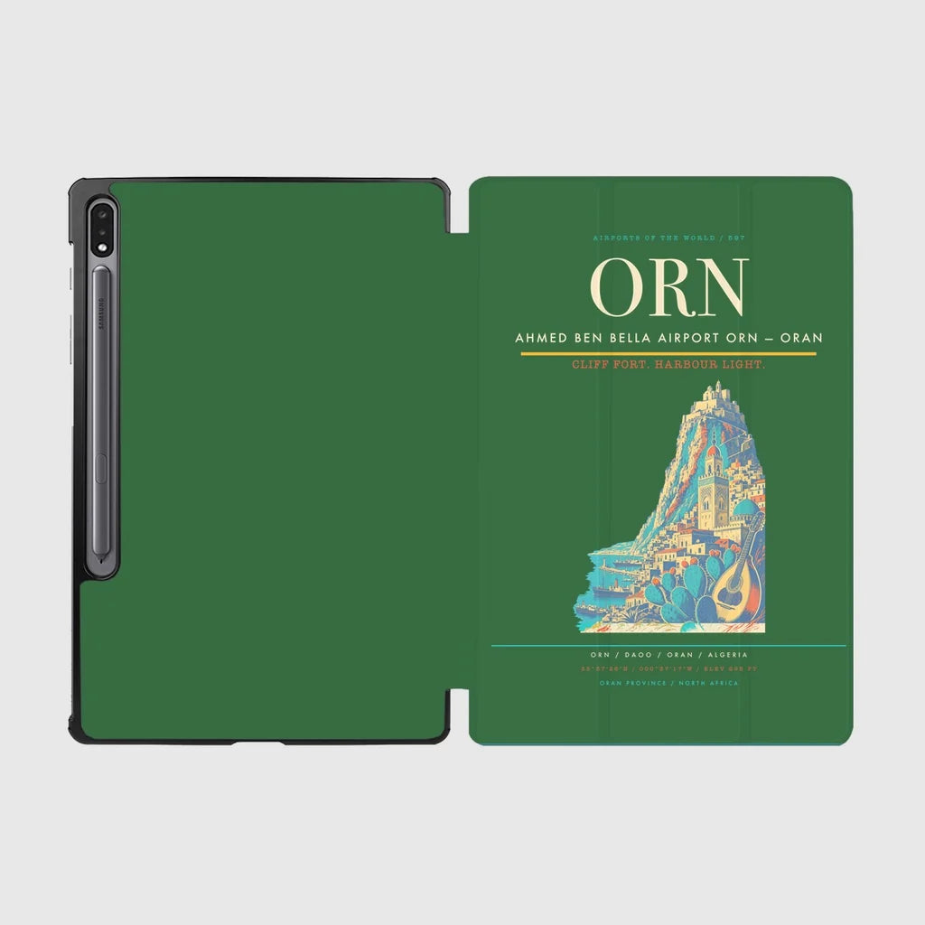 Ahmed Ben Bella Airport (ORN) design on green samsung tablet tablet case