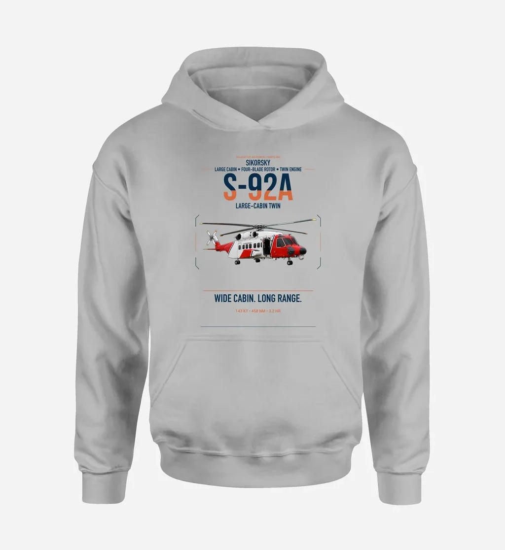 Sikorsky S-92A design on light gray double-side hoodie, single-side print