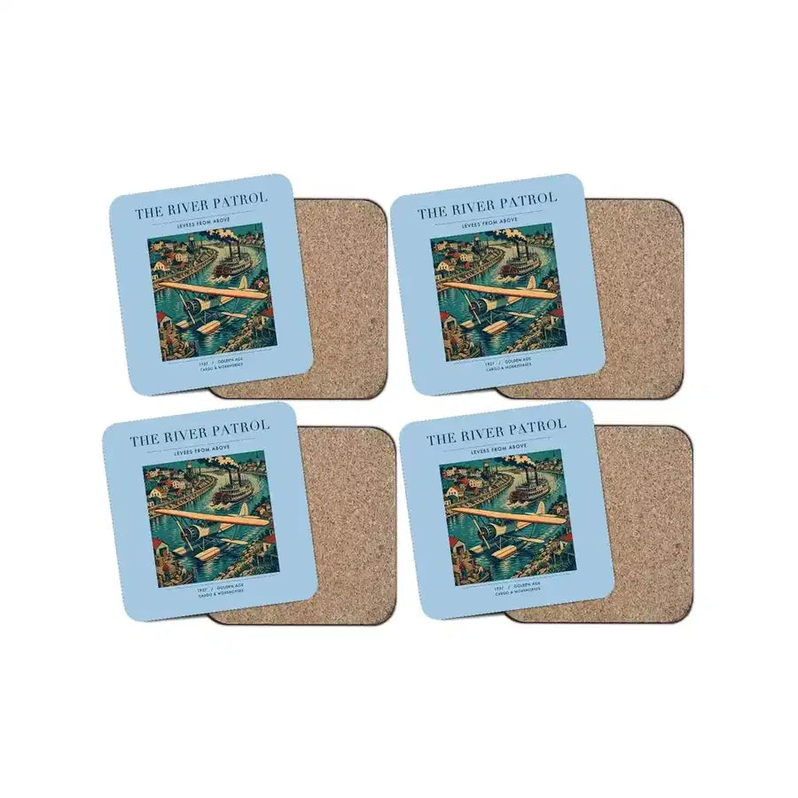 The River Patrol - Designed Coasters design on light blue 4-pieces-set