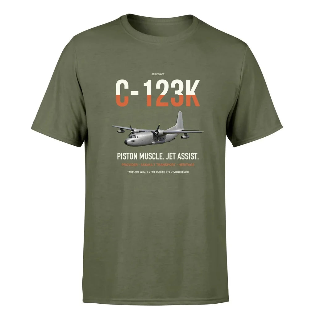 C-123K Provider design on green army double-side t-shirt, single-side print