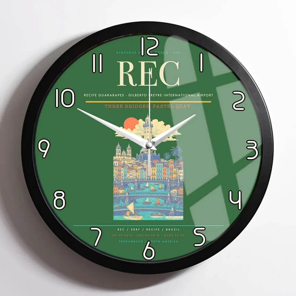 Recife Guararapes (REC) design on green framed wall clock