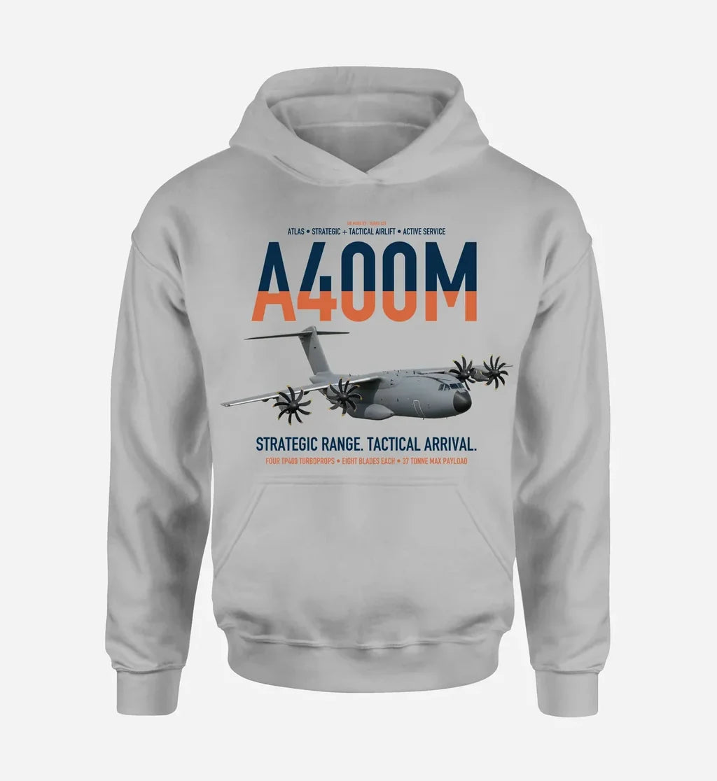 Airbus A400M Atlas design on light gray double-side hoodie, single-side print