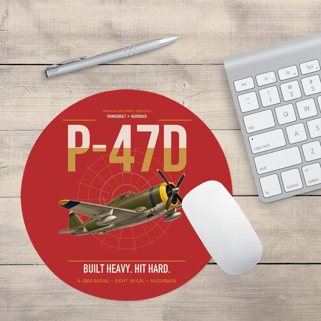 P-47D Thunderbolt Razorback design on red round mouse pad