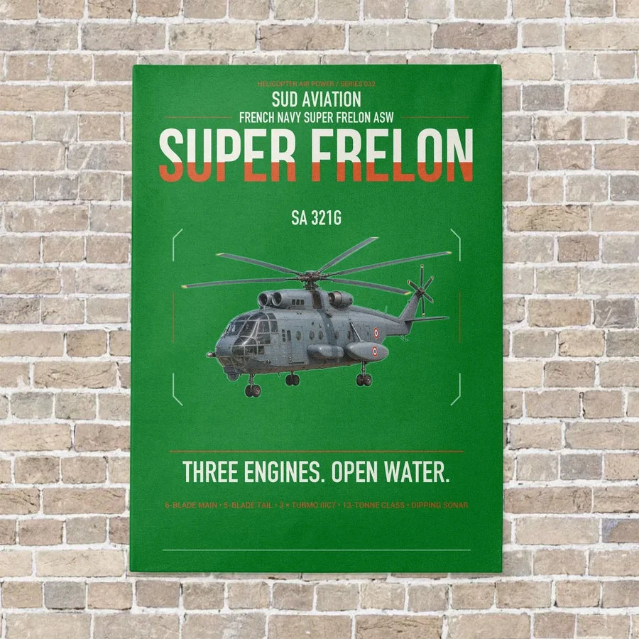 Sud Aviation SA 321G Super Frelon vertical canvas print - no frame - green background
