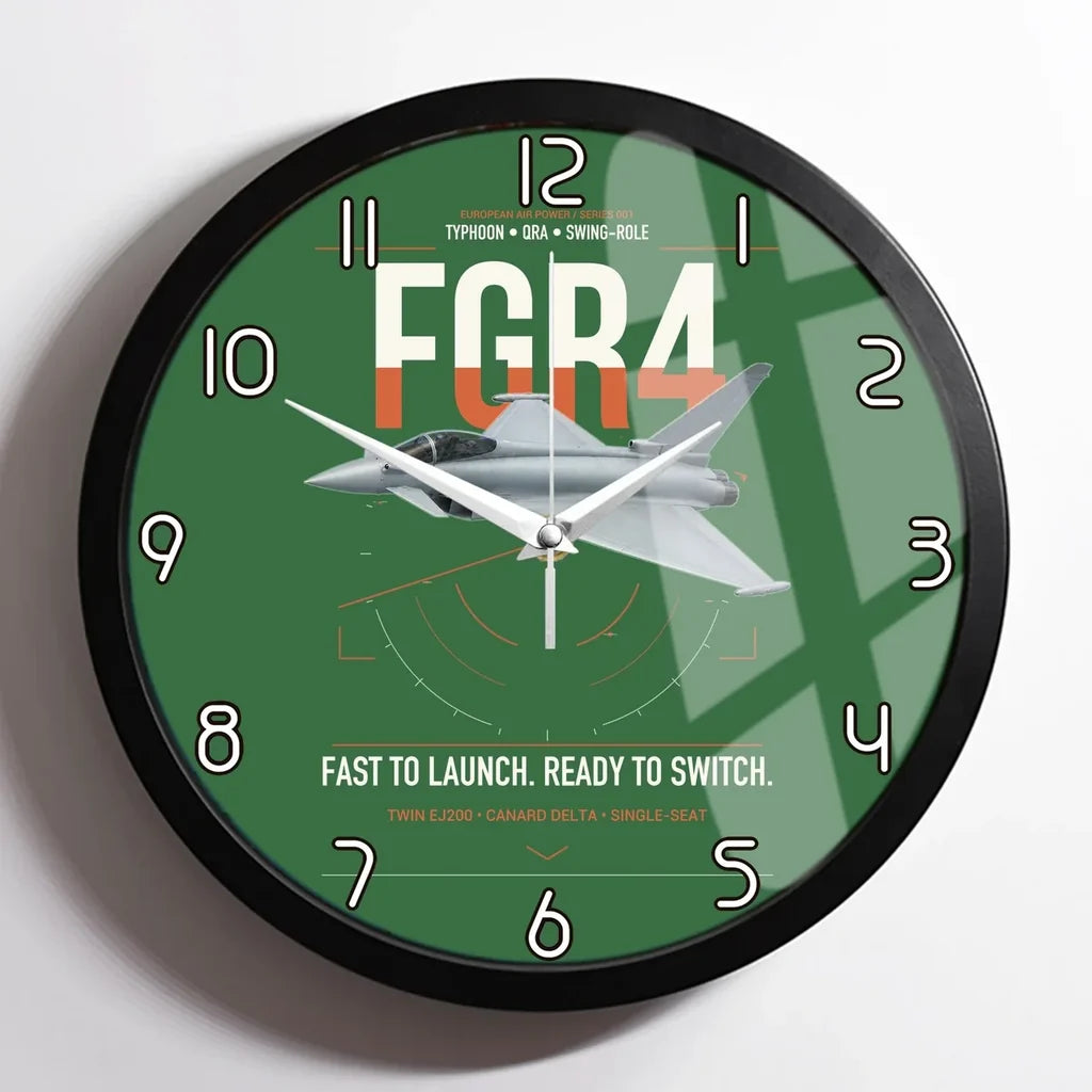 Eurofighter Typhoon FGR4 design on green framed wall clock