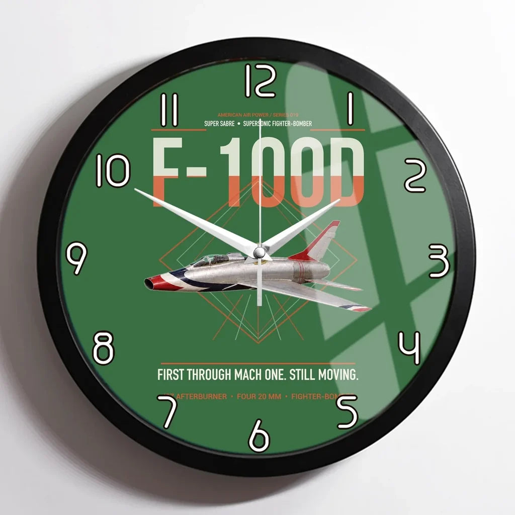 F-100D Super Sabre design on green framed wall clock