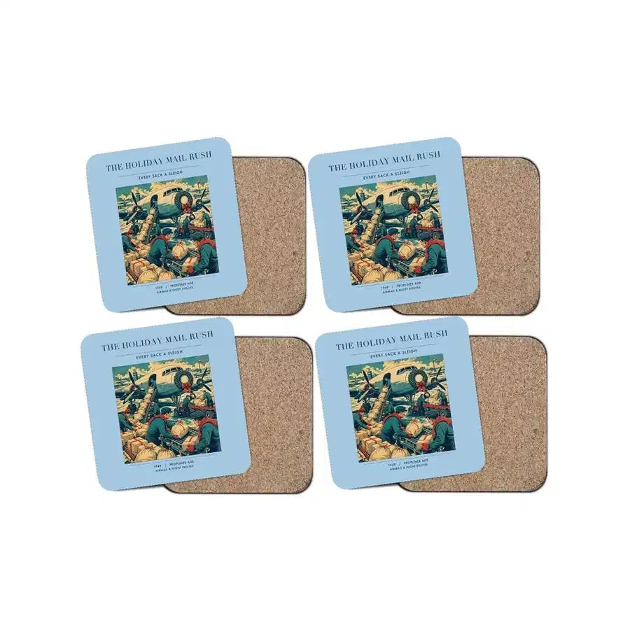The Holiday Mail Rush - Designed Coasters design on light blue 4-pieces-set