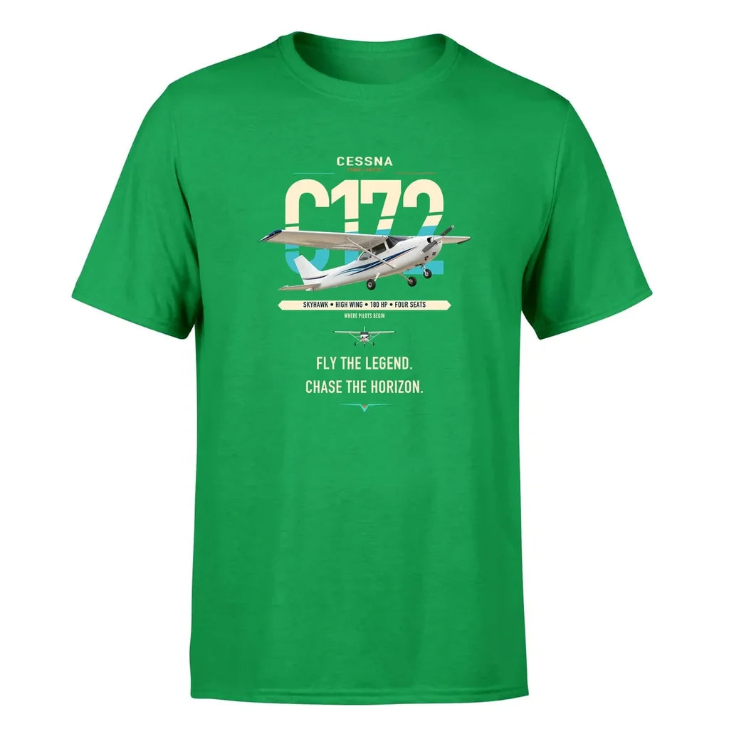 Cessna 172 Skyhawk design on green t-shirt, single-side print