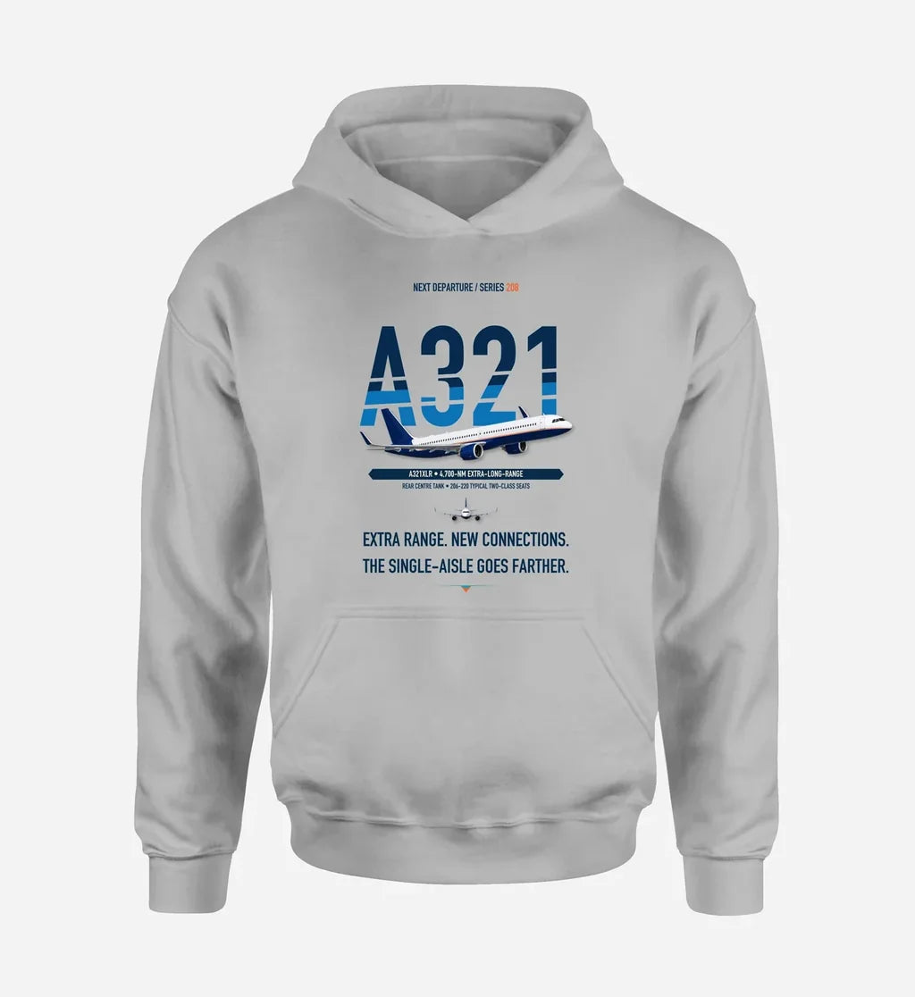 Airbus A321XLR design on light gray hoodie single side