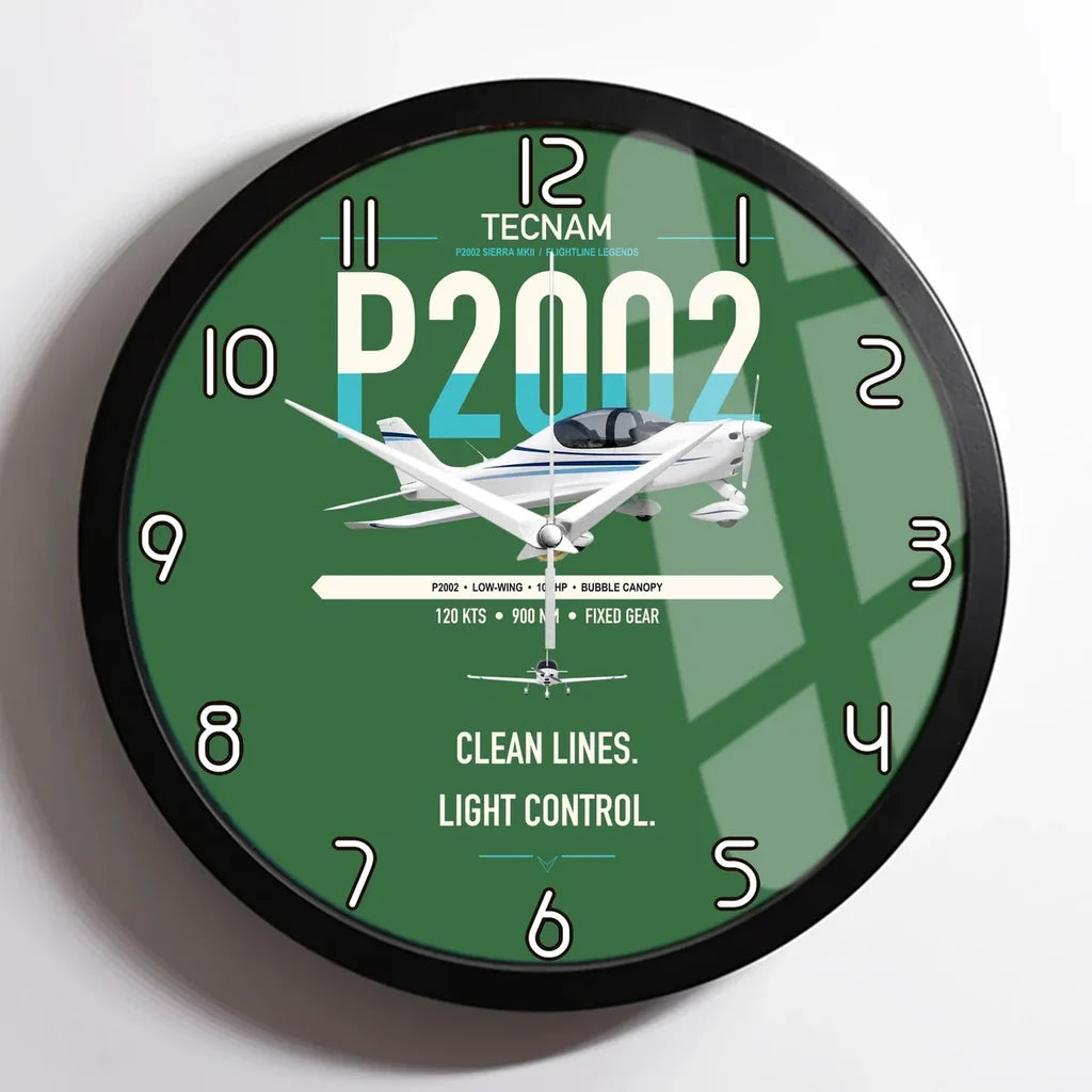 Tecnam P2002 Sierra MkII design on green framed wall clock