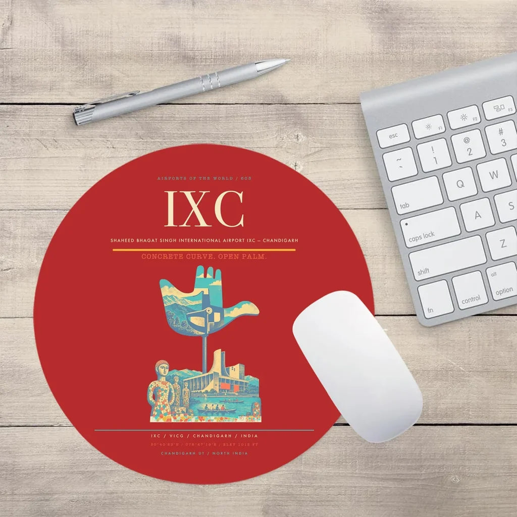 Shaheed Bhagat Singh International Airport (IXC) design on red round mouse pad
