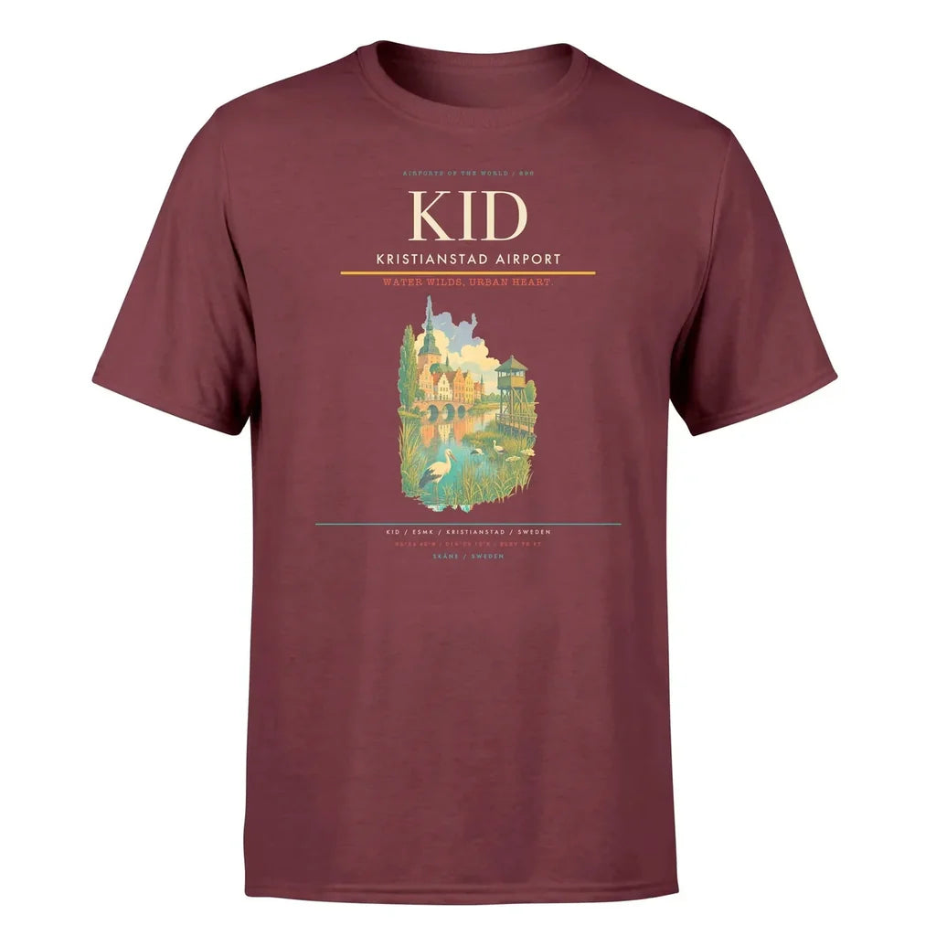 Kristianstad Airport (KID) T-Shirt single-side front print in Dark Red | kristianstad-airport-kid-double-side-t-shirt