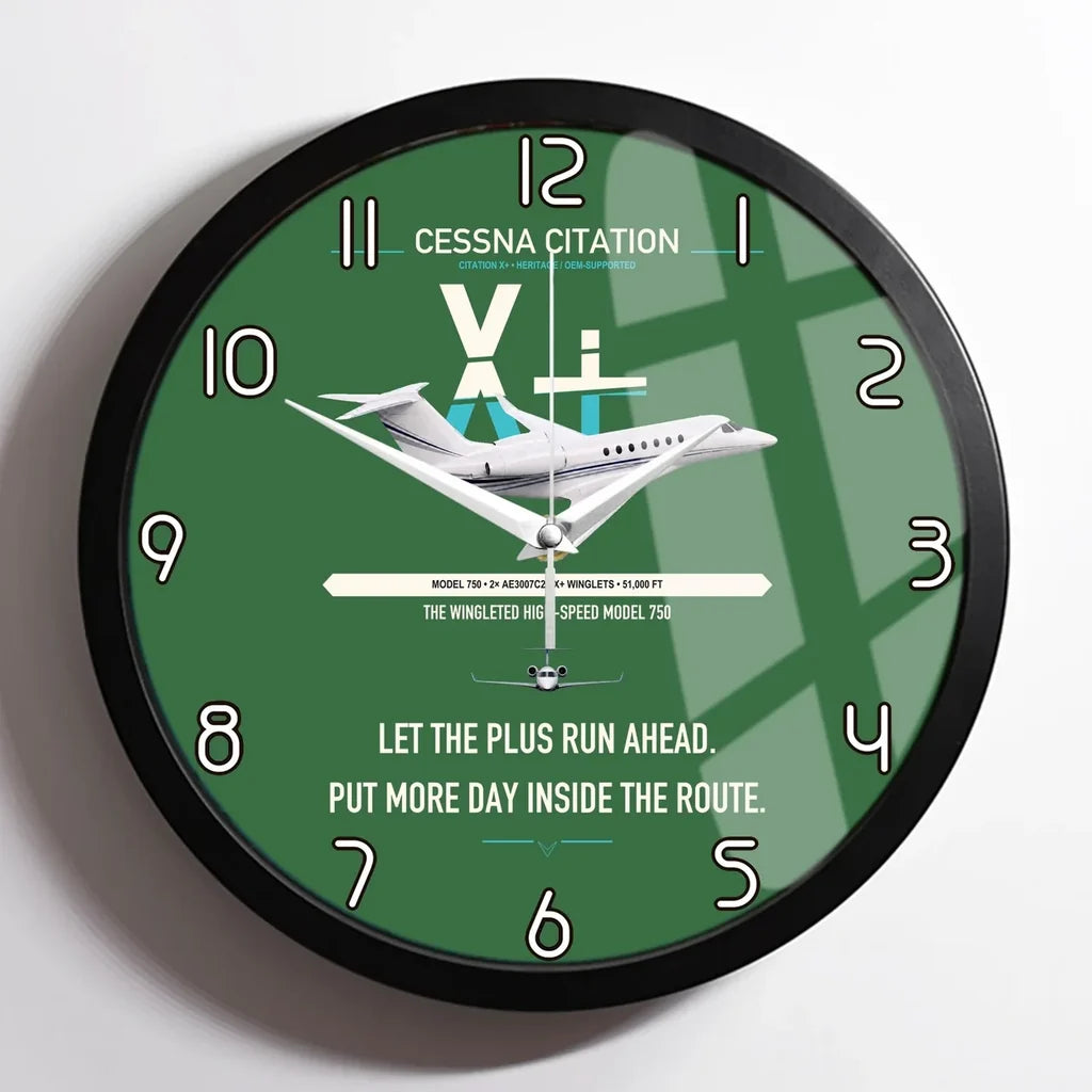 Cessna Citation X+ design on green framed wall clock