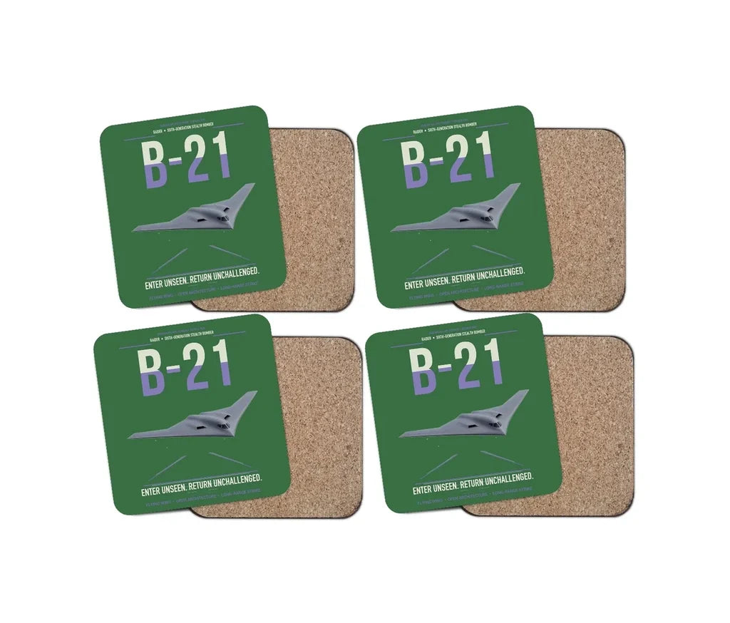 B-21 Raider design on green 4 pieces set coaster