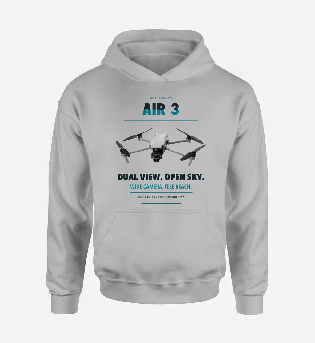 DJI Air 3 design on light gray hoodie single side