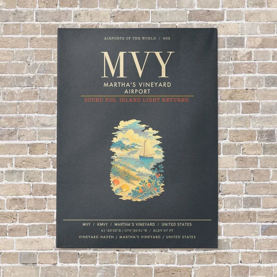 Martha's Vineyard Airport MVY - Canvas Framed - Gray