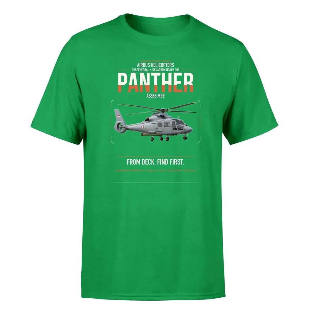 Airbus Helicopters AS565 MBe Panther design on green t-shirt, single-side print