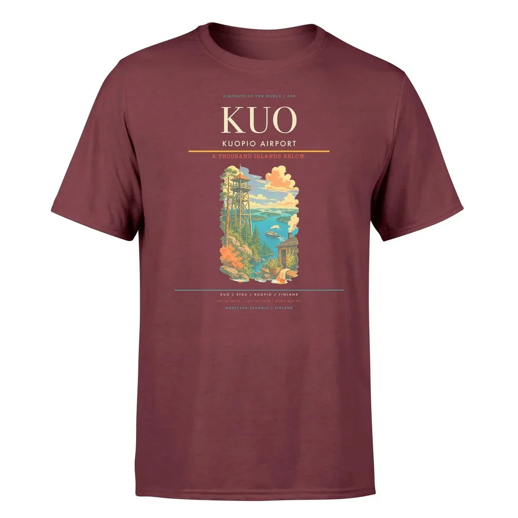 Kuopio Airport (KUO) T-Shirt single-side front print in Dark Red | kuopio-airport-kuo-double-side-t-shirt