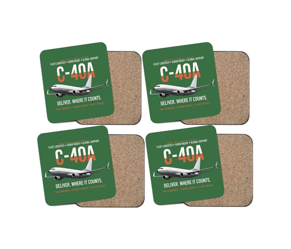 C-40A Clipper Fleet Logistics Ready design on green 4 pieces set coaster