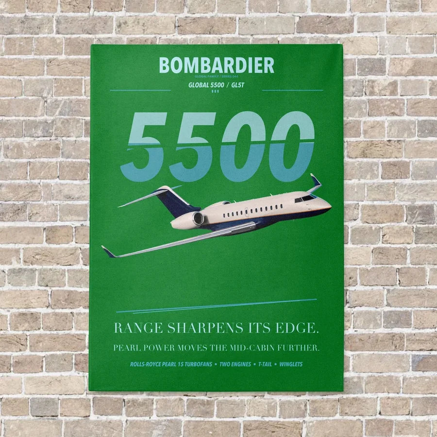 Bombardier Global 5500 vertical canvas print - no frame - green background