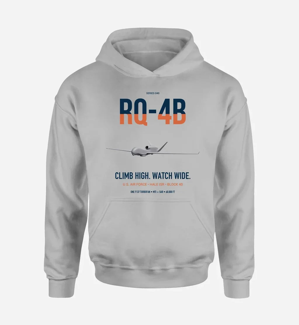 RQ-4B Global Hawk design on light gray double-side hoodie, single-side print