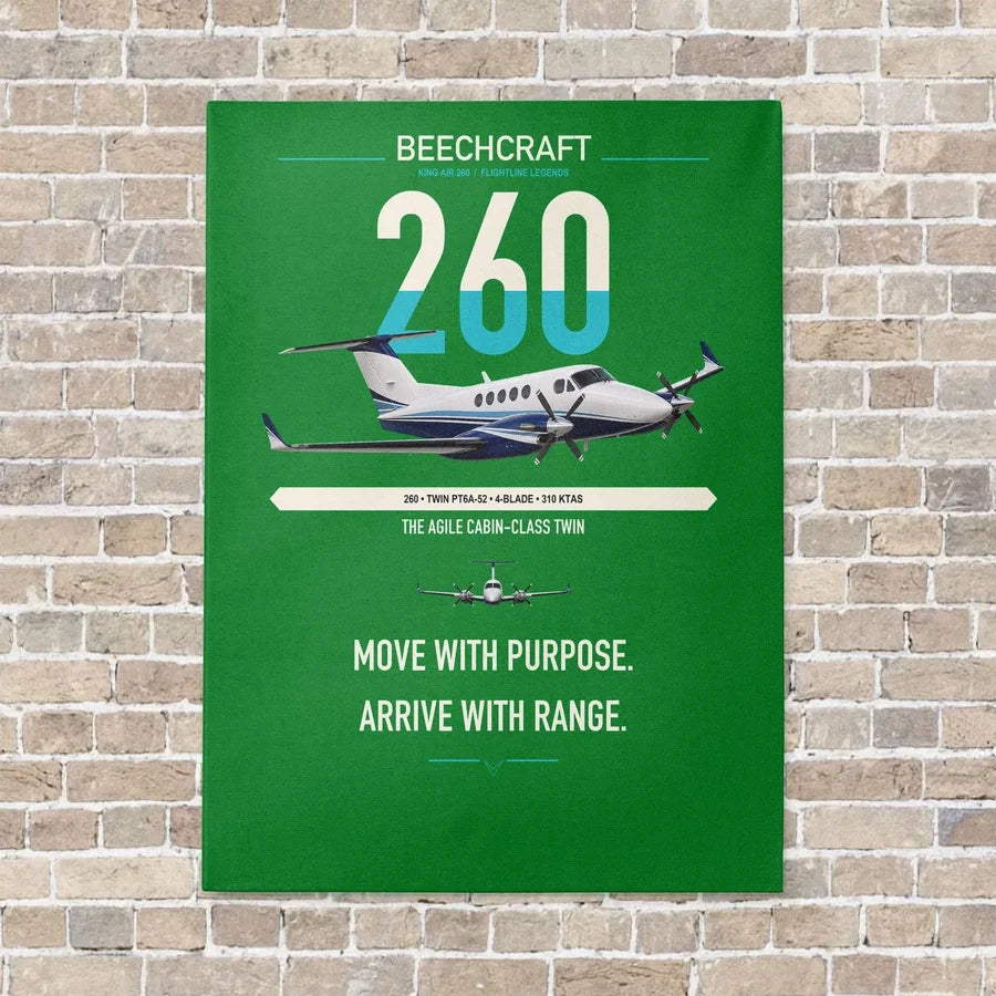 Beechcraft King Air 260 vertical canvas print - no frame - green background