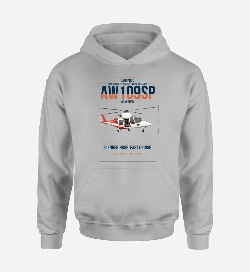 Leonardo AW109SP GrandNew design on light gray double-side hoodie, single-side print