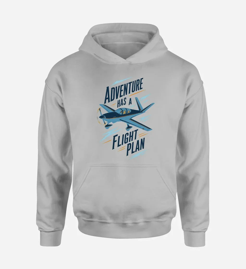 SIGNAL 22 - Adventure Has A Flight Plan design on light gray hoodie single side
