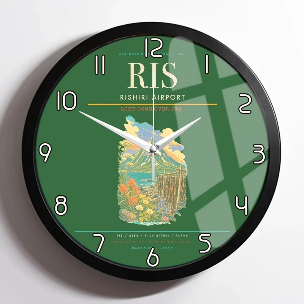 Rishiri Airport (RIS) design on green framed wall clock