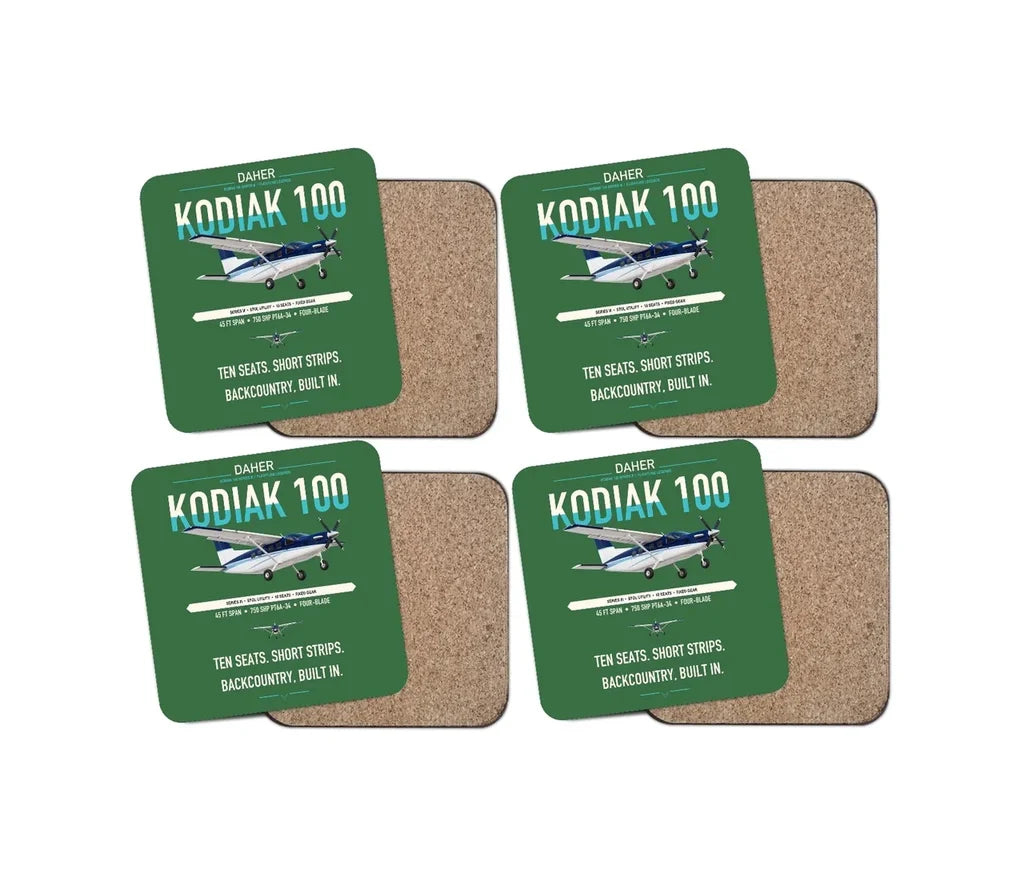 Daher Kodiak 100 Series III design on green 4 pieces set coaster