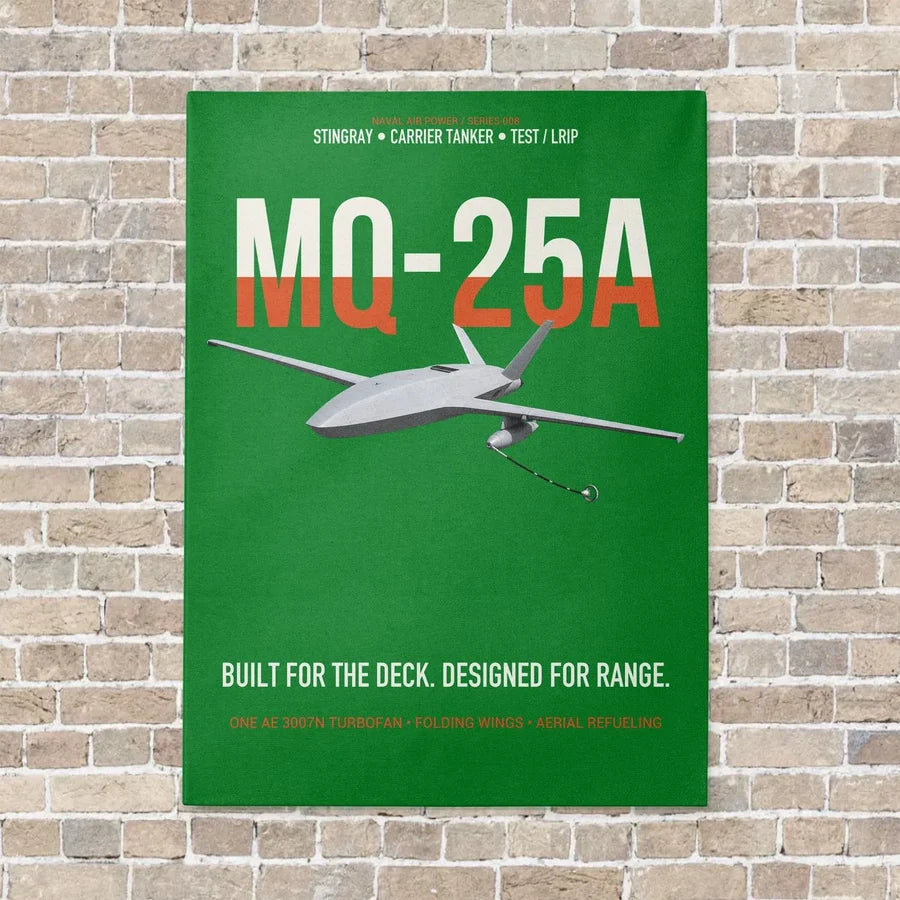 MQ-25A STINGRAY vertical canvas print - no frame - green background