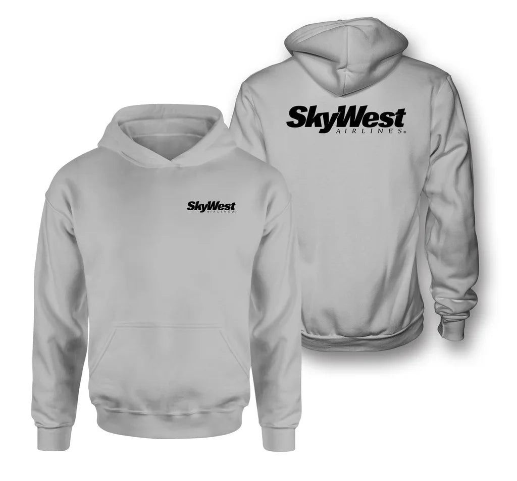 Skywest Airlines logo on light gray double side hoodie
