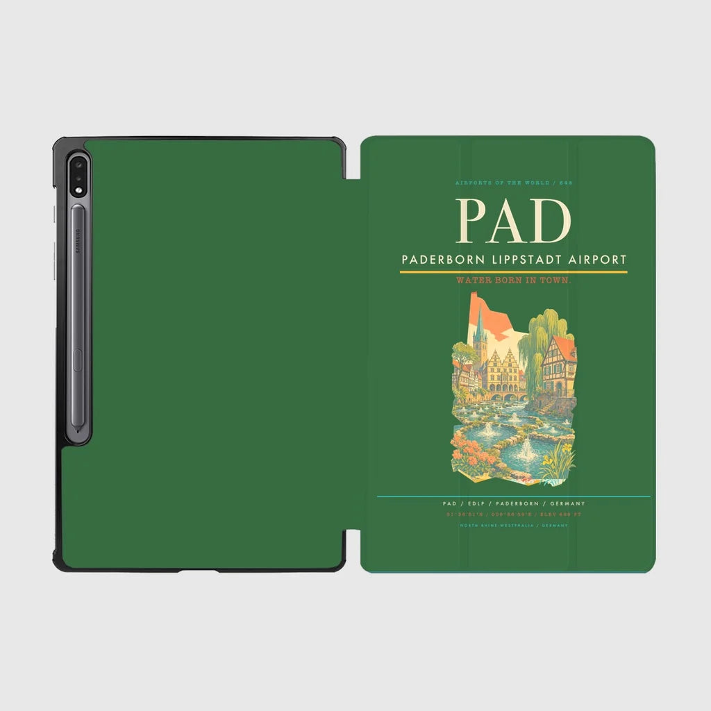 Paderborn Lippstadt Airport (PAD) design on green samsung tablet tablet case