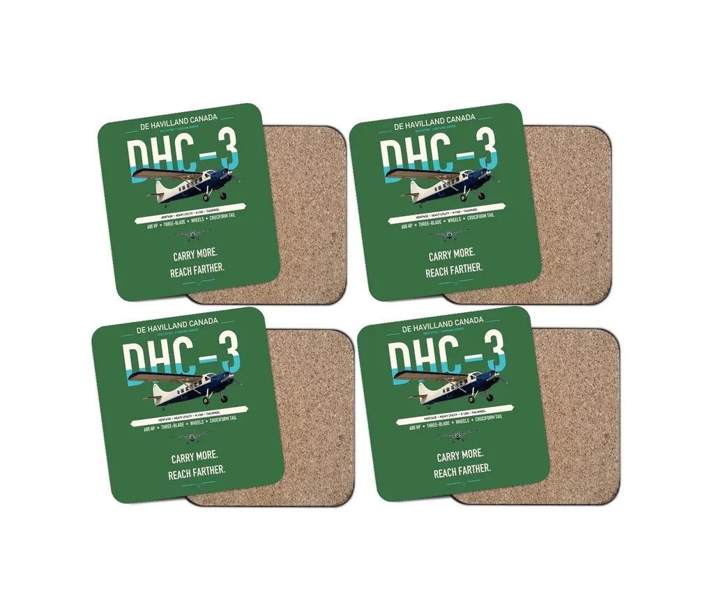 DHC-3 Otter design on green 4 pieces set coaster